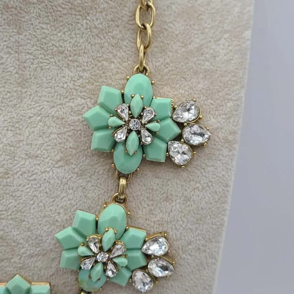 J Crew Mint Green Resin and Clear Crystal Necklace